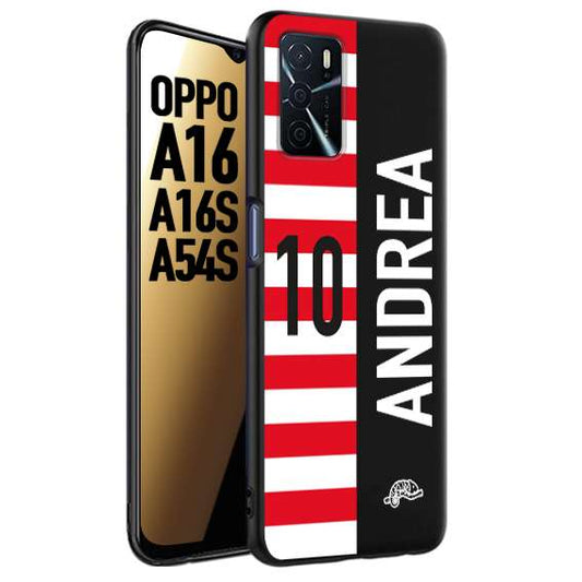 CUSTOMIZZA - Custodia cover nera morbida in tpu compatibile per Oppo A16 - A16S - A54S personalizzata calcio football nome e numero calciatori bianco rossa