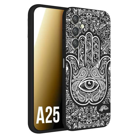 CUSTOMIZZA - Custodia cover nera morbida in tpu compatibile per Samsung A25 mano di fatima effetto rilievo mandala donna