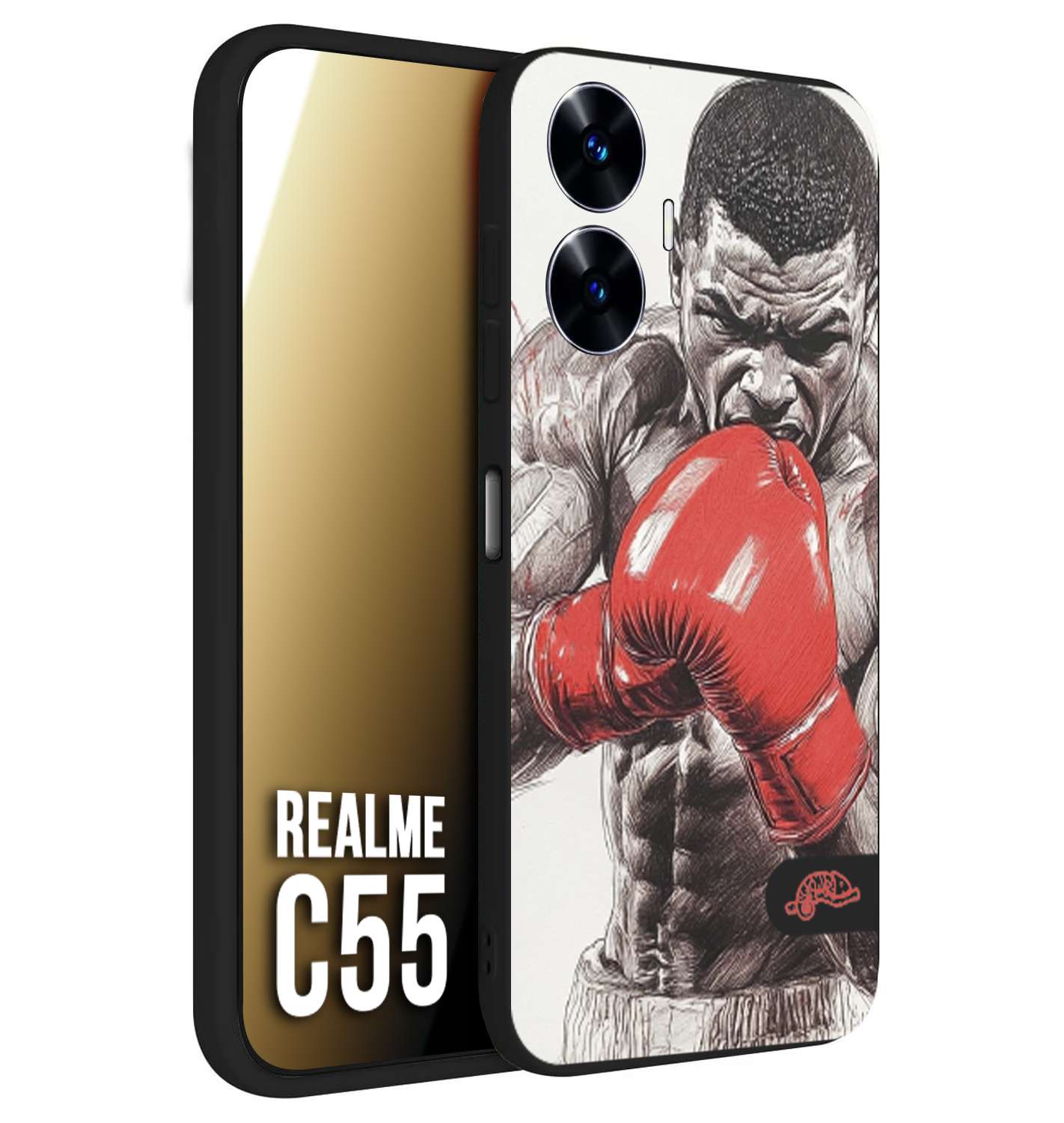 CUSTOMIZZA - Custodia cover nera morbida in tpu compatibile per Oppo C55 pugilato pugili disegno tattoo guantoni box pesi massimi gancio