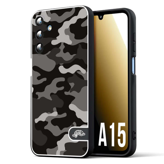 CUSTOMIZZA - Custodia cover nera morbida in tpu compatibile per Samsung A15 5G camouflage mimetico militare nero black grigio