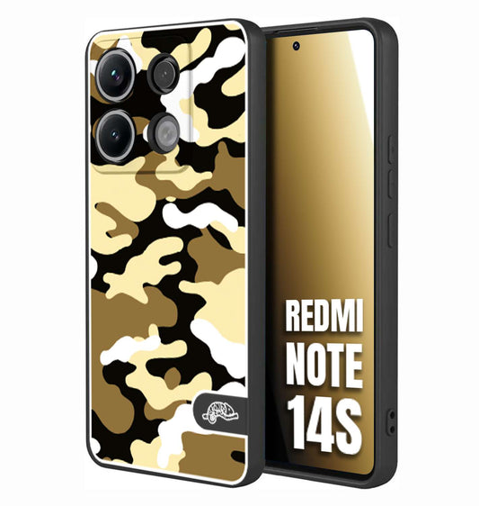 CUSTOMIZZA - Custodia cover nera morbida in tpu compatibile per Xiaomi Redmi Note 14S camouflage mimetico militare giallo desert brown