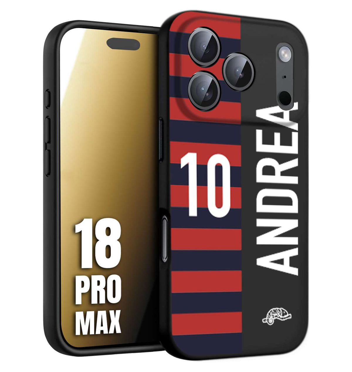 CUSTOMIZZA - Custodia cover nera morbida in tpu compatibile per iPhone 18 PRO MAX personalizzata calcio football nome e numero calciatori rossoblu
