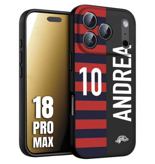 CUSTOMIZZA - Custodia cover nera morbida in tpu compatibile per iPhone 18 PRO MAX personalizzata calcio football nome e numero calciatori rossoblu