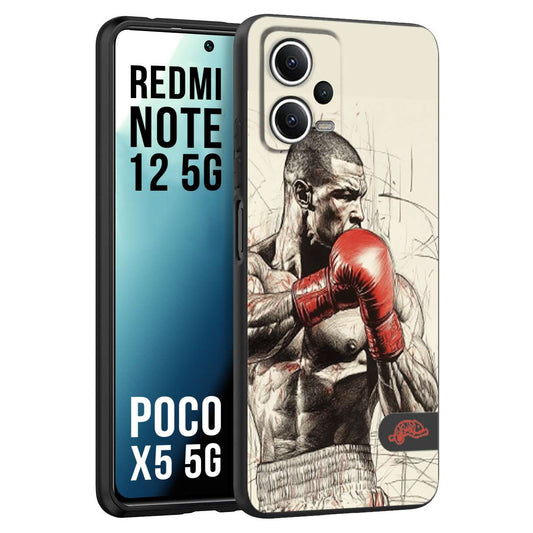 CUSTOMIZZA - Custodia cover nera morbida in tpu compatibile per Xiaomi Redmi Note 12 5G - POCO X5 5G pugilato pugili disegno tattoo guantoni box sport ring