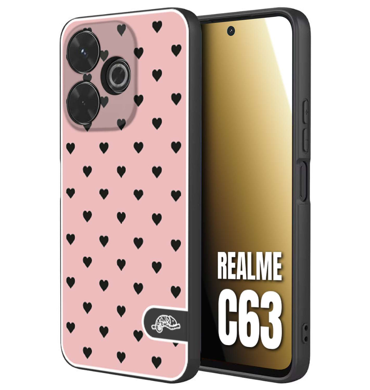 CUSTOMIZZA - Custodia cover nera morbida in tpu compatibile per Realme C63 cuori pois rosa donna pin up vintage
