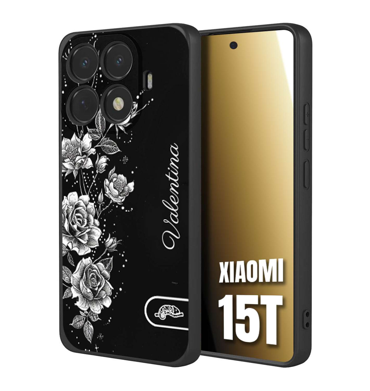 CUSTOMIZZA - Custodia cover nera morbida in tpu compatibile per Xiaomi 15T personalizzata rilievo soft touch nome rose fiori donna