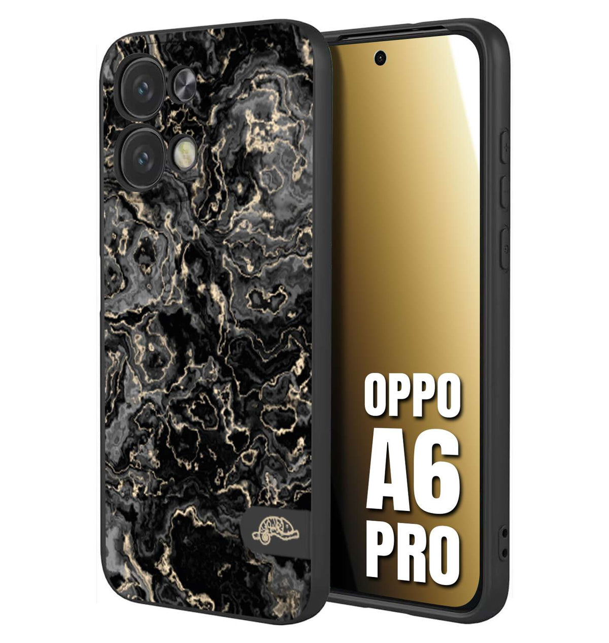 CUSTOMIZZA - Custodia cover nera morbida in tpu compatibile per Oppo A6 PRO effetto marmo marble nero black venature dorato pietra