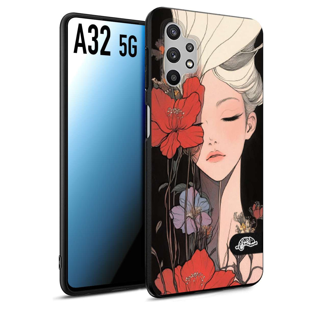 CUSTOMIZZA - Custodia cover nera morbida in tpu compatibile per Samsung A32 5G woman flower Fantasia Floreale Design Donna e Fiori, Retro Artistico