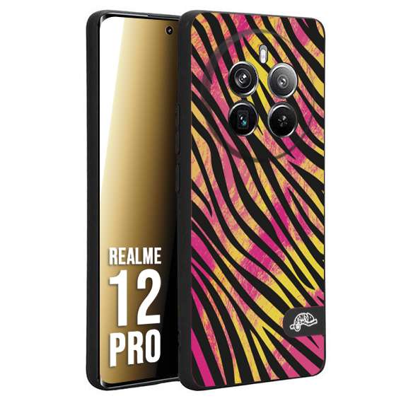 CUSTOMIZZA - Custodia cover nera morbida in tpu compatibile per Realme 12 PRO zebrata maculata a rilievo soft touch donna fucsia gialla