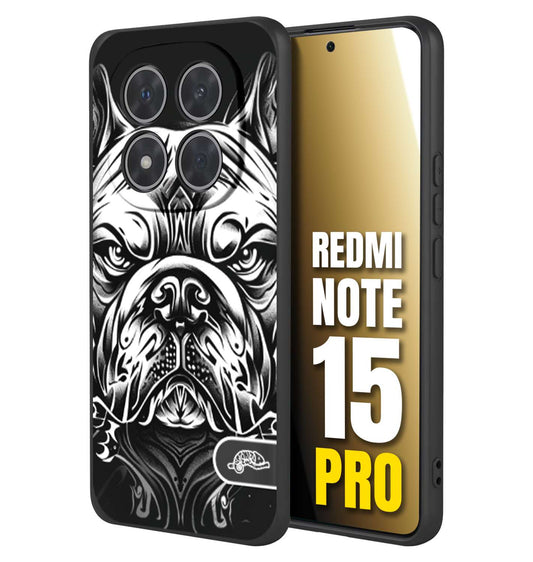 CUSTOMIZZA - Custodia cover nera morbida in tpu compatibile per Xiaomi Redmi Note 15 PRO bulldog bianco a rilievo disegnato tattoo tatuaggio