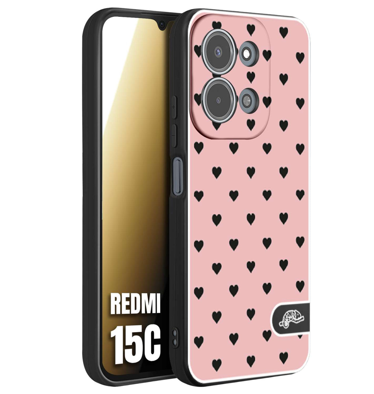 CUSTOMIZZA - Custodia cover nera morbida in tpu compatibile per Xiaomi Redmi 15C cuori pois rosa donna pin up vintage