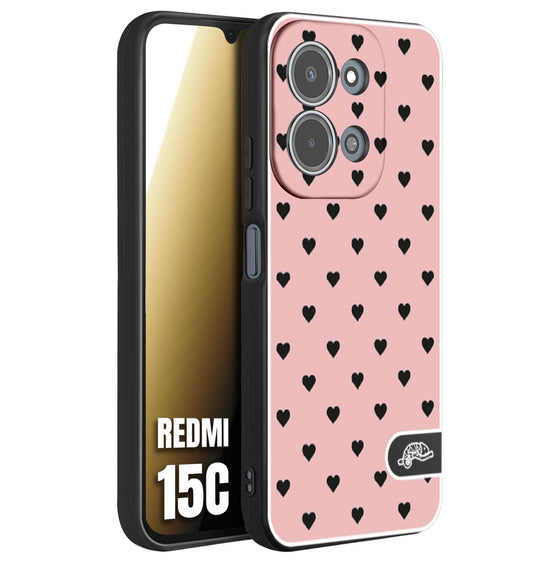 CUSTOMIZZA - Custodia cover nera morbida in tpu compatibile per Xiaomi Redmi 15C cuori pois rosa donna pin up vintage