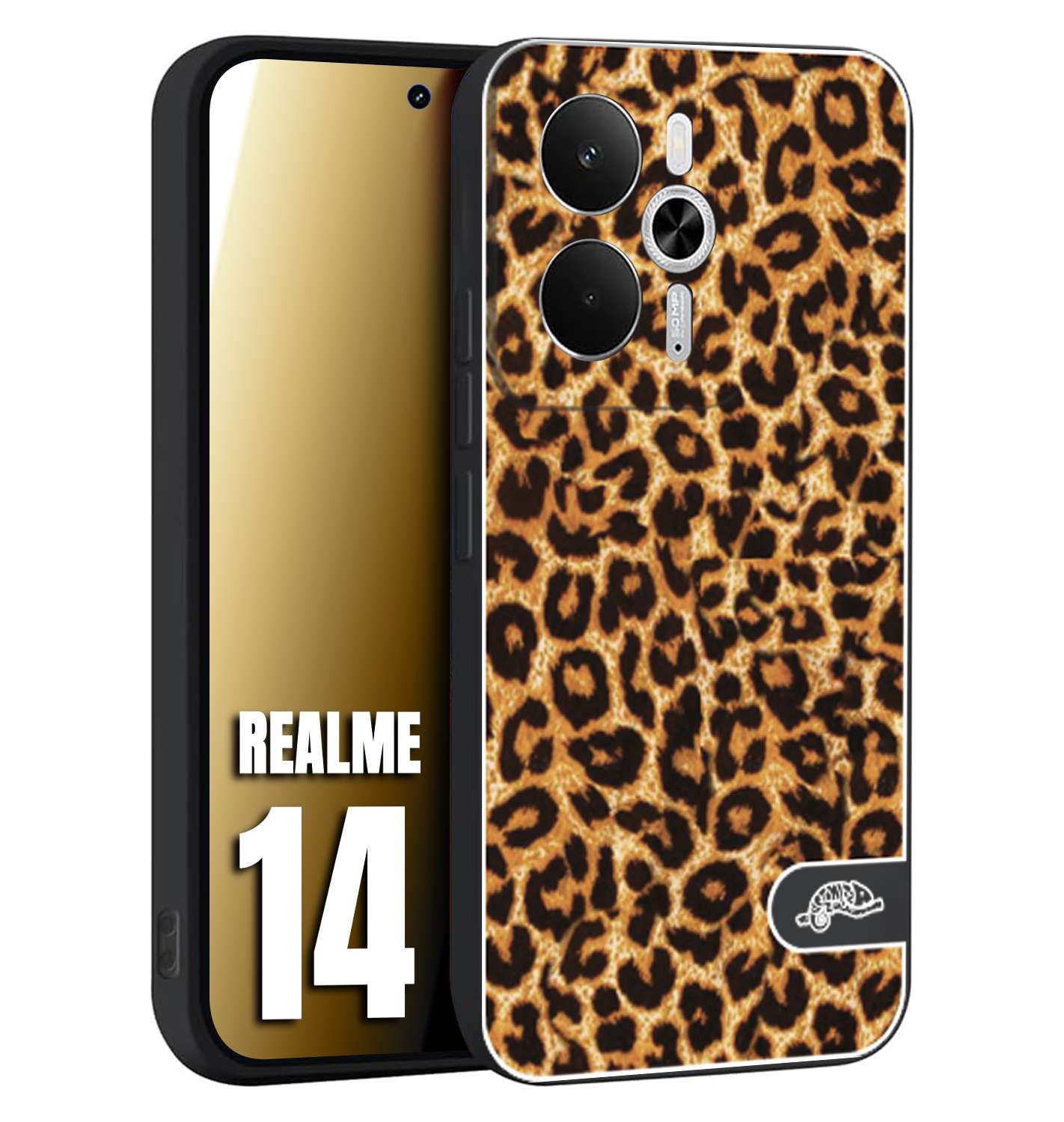 CUSTOMIZZA - Custodia cover nera morbida in tpu compatibile per Realme 14 5G leopardato maculato donna marrone leopard brown