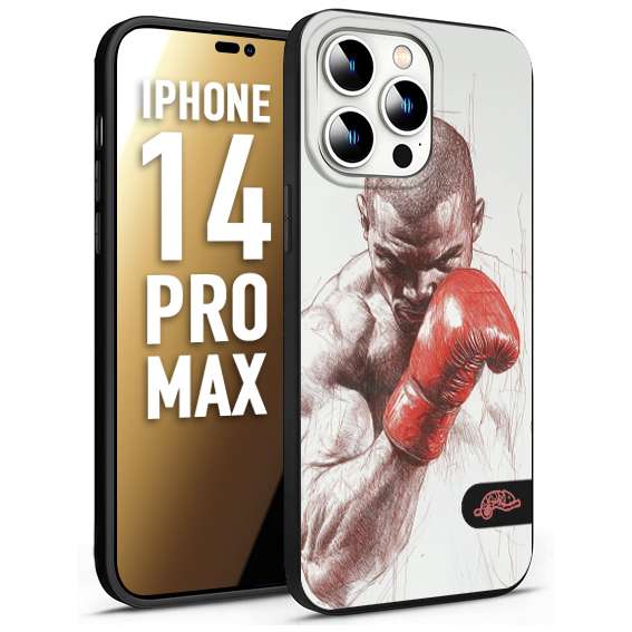 CUSTOMIZZA - Custodia cover nera morbida in tpu compatibile per iPhone 14 PRO MAX pugilato pugili disegno tattoo guantoni box sport primo piano