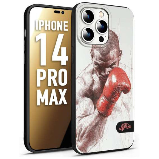 CUSTOMIZZA - Custodia cover nera morbida in tpu compatibile per iPhone 14 PRO MAX pugilato pugili disegno tattoo guantoni box sport primo piano