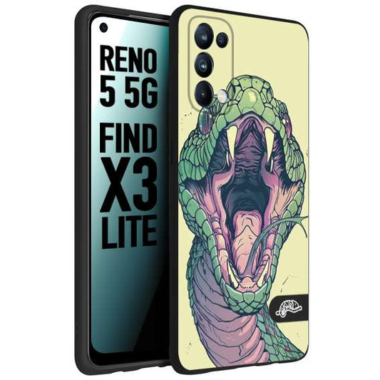 CUSTOMIZZA - Custodia cover nera morbida in tpu compatibile per Oppo Reno 5 5G snake yellow green serpente tatuaggio tattoo disegnato a mano