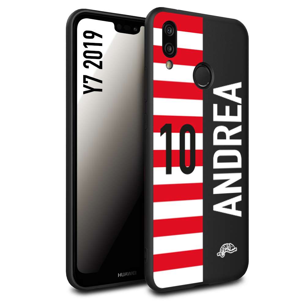 CUSTOMIZZA - Custodia cover nera morbida in tpu compatibile per Huawei Y7 2019 personalizzata calcio football nome e numero calciatori bianco rossa