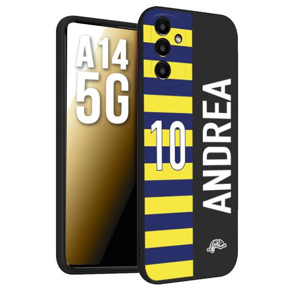 CUSTOMIZZA - Custodia cover nera morbida in tpu compatibile per Samsung A14 5G personalizzata calcio football nome e numero calciatori giallo blu