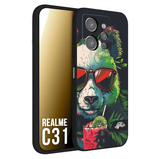 CUSTOMIZZA - Custodia cover nera morbida in tpu compatibile per Oppo Realme C31 estate disegnata cocktails animali simpatici panda mojito