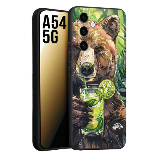 CUSTOMIZZA - Custodia cover nera morbida in tpu compatibile per Samsung A54 5G estate disegnata cocktails animali simpatici orso bear negroni