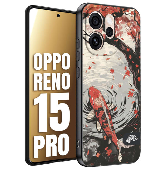 CUSTOMIZZA - Custodia cover nera morbida in tpu compatibile per Oppo Reno 15 PRO giapponese lago carpa koi rossa con foglie d'acero rosso disegnata tattoo
