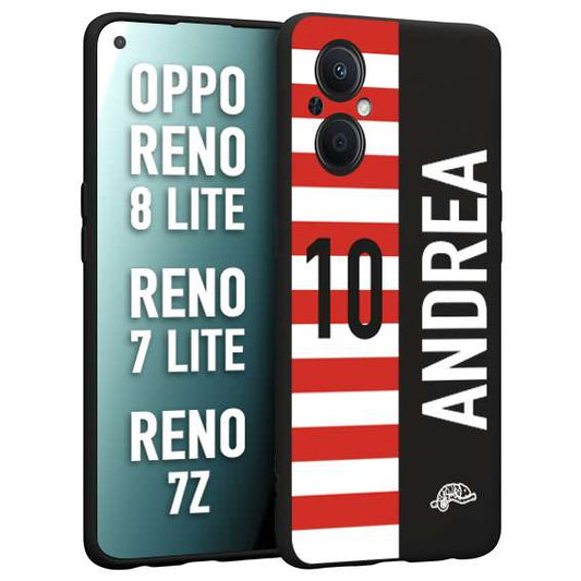 CUSTOMIZZA - Custodia cover nera morbida in tpu compatibile per Oppo Reno 7 Lite - 8 Lite - 7Z personalizzata calcio football nome e numero calciatori bianco rossa