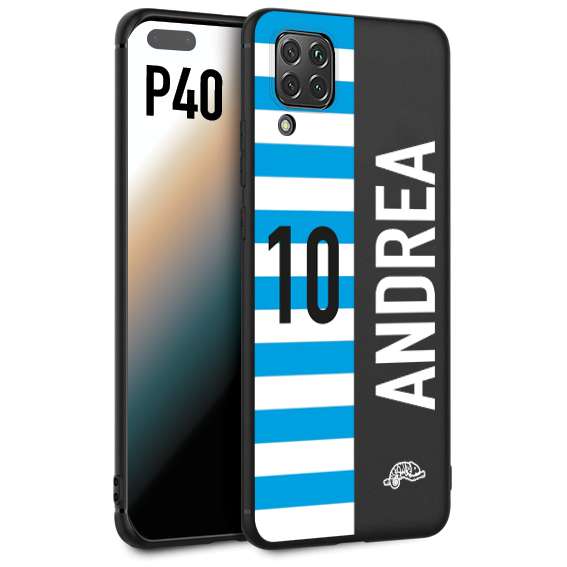 CUSTOMIZZA - Custodia cover nera morbida in tpu compatibile per Huawei P40 personalizzata calcio football nome e numero calciatori biancazzurri