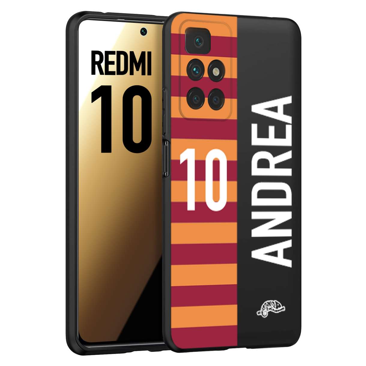 CUSTOMIZZA - Custodia cover nera morbida in tpu compatibile per Xiaomi Redmi 10 personalizzata calcio football nome e numero calciatori giallo rossi