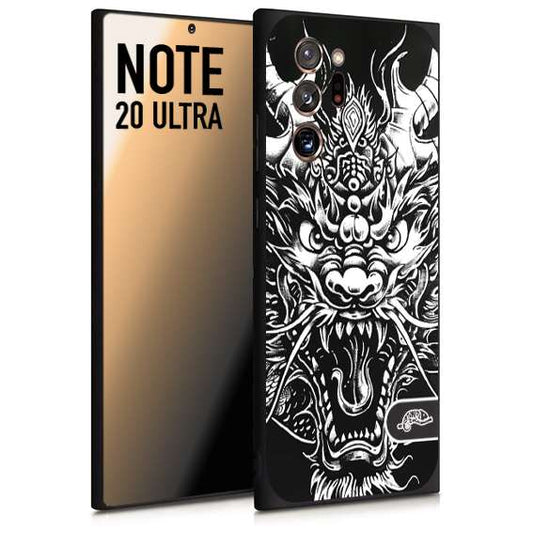 CUSTOMIZZA - Custodia cover nera morbida in tpu compatibile per Samsung NOTE 20 ULTRA drago black and white bianco a rilievo disegnato tattoo tatuaggio