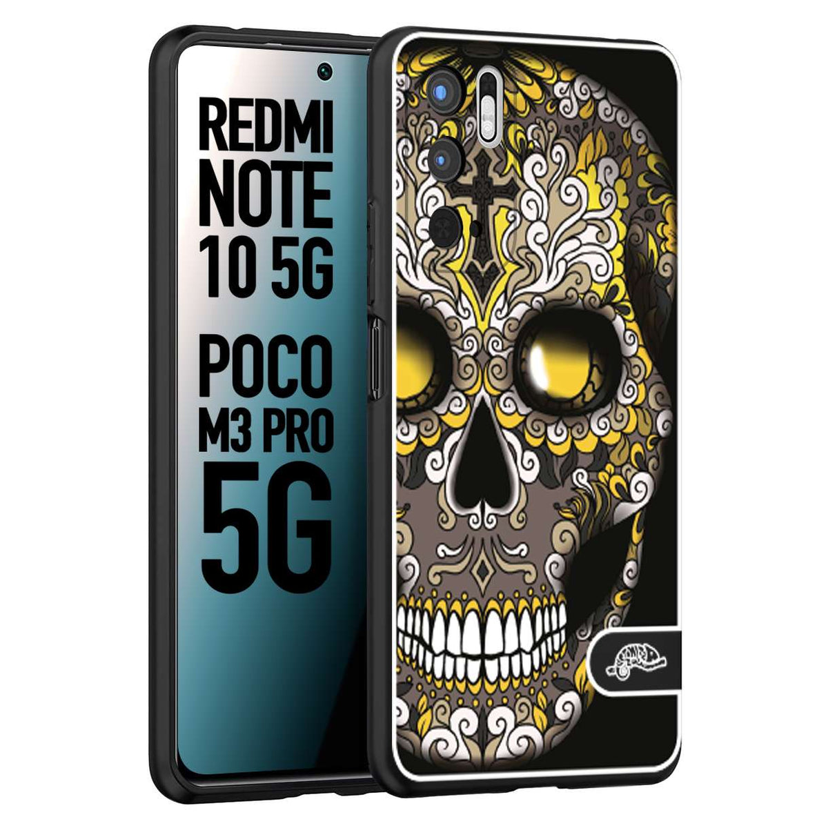 CUSTOMIZZA - Custodia cover nera morbida in tpu compatibile per Xiaomi Redmi Note 10 5G - Poco M3 Pro 5G effetto marmo marble verde green venature dorato pietra