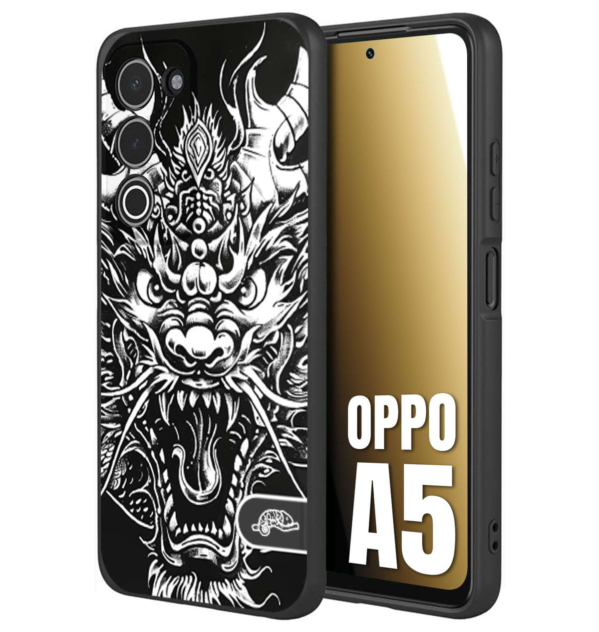CUSTOMIZZA - Custodia cover nera morbida in tpu compatibile per Oppo A5 drago black and white bianco a rilievo disegnato tattoo tatuaggio