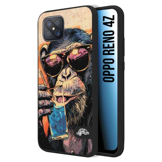 CUSTOMIZZA - Custodia cover nera morbida in tpu compatibile per Oppo Reno 4Z estate disegnata cocktails animali simpatici scimmia monkey negroni