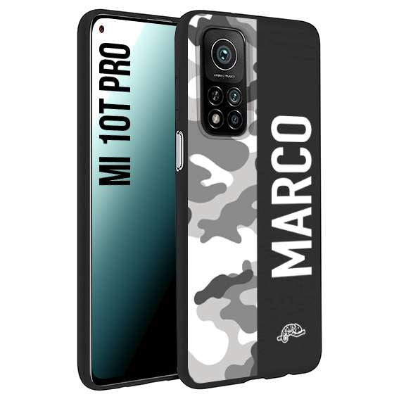 CUSTOMIZZA - Custodia cover nera morbida in tpu compatibile per Xiaomi Mi 10T PRO camouflage mimetico militare personalizzata nome bianco