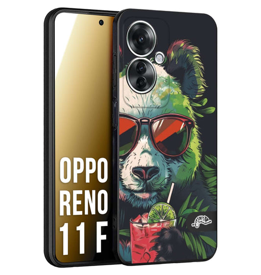 CUSTOMIZZA - Custodia cover nera morbida in tpu compatibile per Oppo Reno 11 F 5G estate disegnata cocktails animali simpatici panda mojito