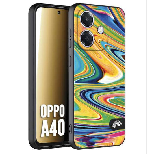 CUSTOMIZZA - Custodia cover nera morbida in tpu compatibile per Oppo A40 colorata fantasia vortice marmo arcobaleno gialla verde blu