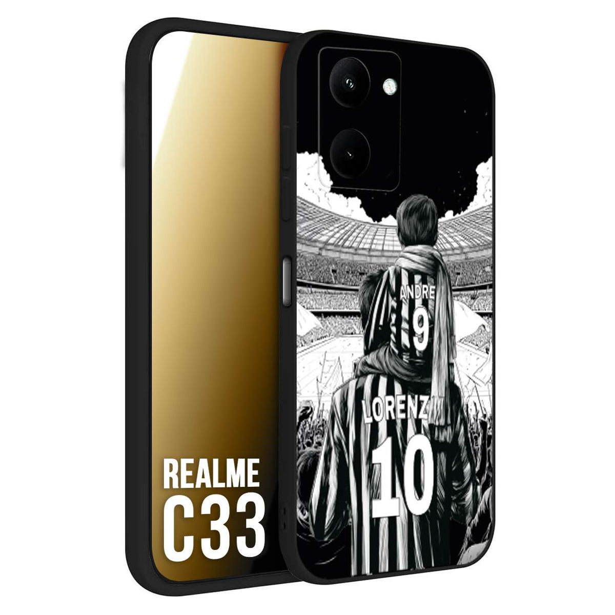 CUSTOMIZZA - Custodia cover nera morbida in tpu compatibile per Realme C33 personalizzata calcio football nome e numero calciatori bianconeri bianca e nera