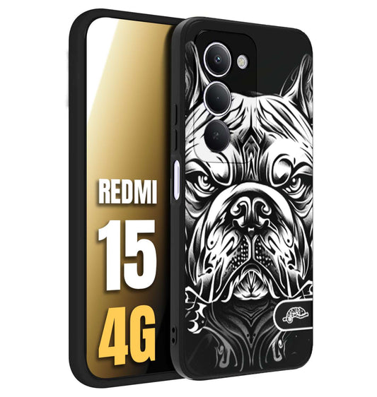 CUSTOMIZZA - Custodia cover nera morbida in tpu compatibile per Xiaomi Redmi 15 4G bulldog bianco a rilievo disegnato tattoo tatuaggio