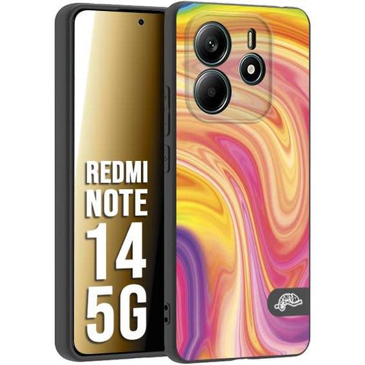 CUSTOMIZZA - Custodia cover nera morbida in tpu compatibile per Xiaomi Redmi Note 14 5G colorata fantasia vortice marmo onde rosa fucsia gialla