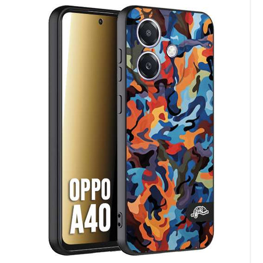 CUSTOMIZZA - Custodia cover nera morbida in tpu compatibile per Oppo A40 camouflage mimetico militare moderno blu arancio rosso