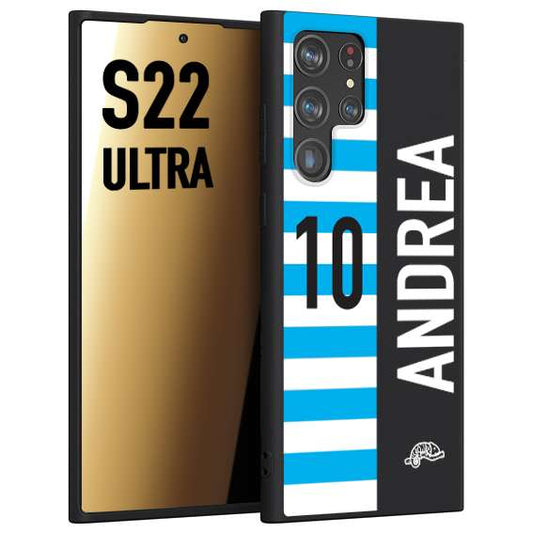 CUSTOMIZZA - Custodia cover nera morbida in tpu compatibile per Samsung S22 ULTRA personalizzata calcio football nome e numero calciatori biancazzurri