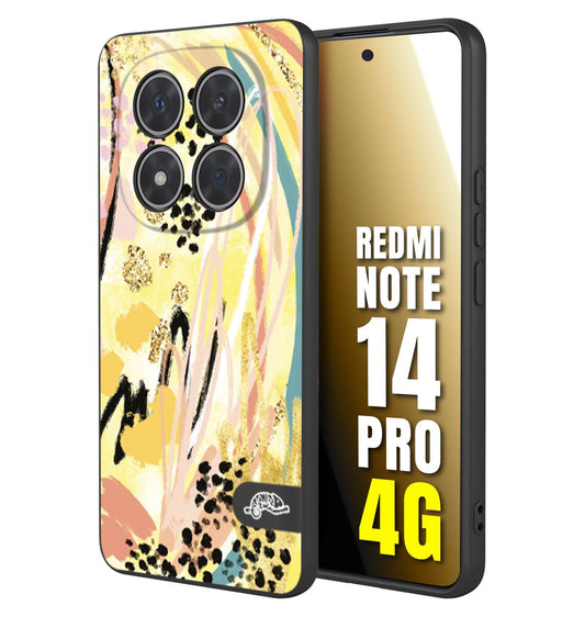 CUSTOMIZZA - Custodia cover nera morbida in tpu compatibile per Xiaomi Redmi Note 14 PRO 4G astratti donna flower fantasia estate gialla rosa leopardata