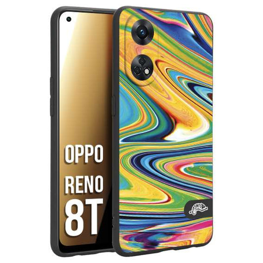 CUSTOMIZZA - Custodia cover nera morbida in tpu compatibile per Oppo Reno 8T colorata fantasia vortice marmo arcobaleno gialla verde blu