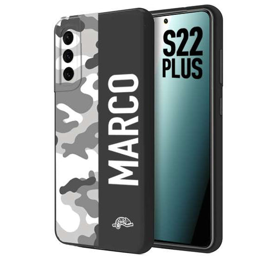 CUSTOMIZZA - Custodia cover nera morbida in tpu compatibile per Samsung S22 PLUS camouflage mimetico militare personalizzata nome bianco