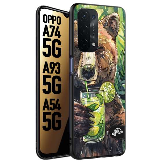 CUSTOMIZZA - Custodia cover nera morbida in tpu compatibile per Oppo A74 5G - A93 5G - A54 5G estate disegnata cocktails animali simpatici orso bear negroni