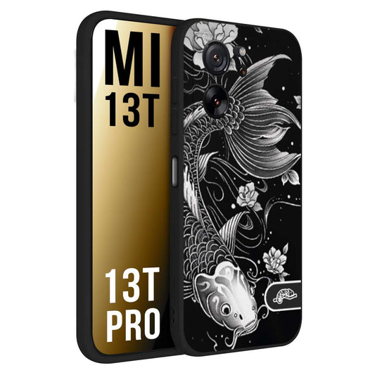 CUSTOMIZZA - Custodia cover nera morbida in tpu compatibile per Xiaomi 13T - 13T PRO carpa koi black and white bianco a rilievo disegnato tattoo tatuaggio