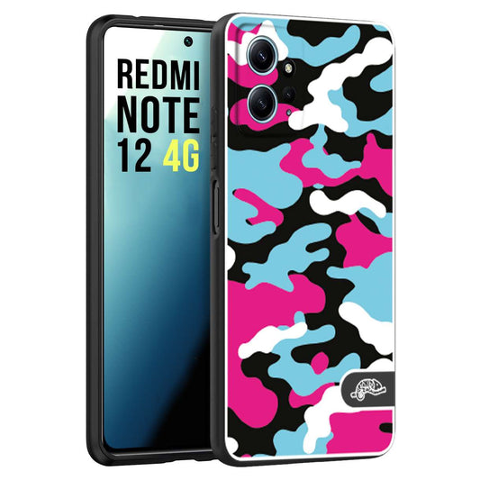 CUSTOMIZZA - Custodia cover nera morbida in tpu compatibile per Xiaomi Redmi Note 12 4G camouflage mimetico militare fucsia celeste