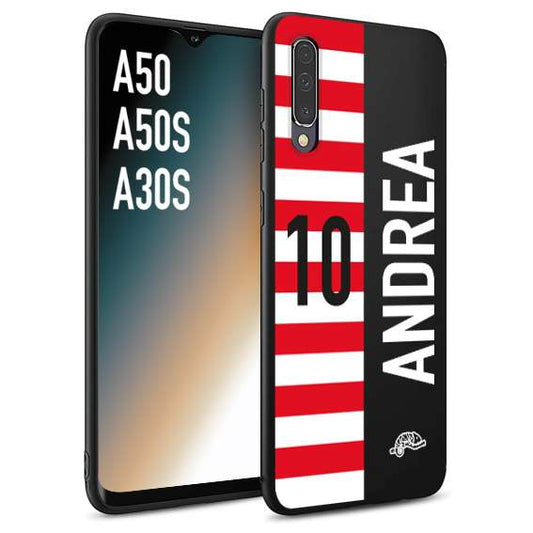 CUSTOMIZZA - Custodia cover nera morbida in tpu compatibile per Samsung A50 - A50S - A30S personalizzata calcio football nome e numero calciatori bianco rossa