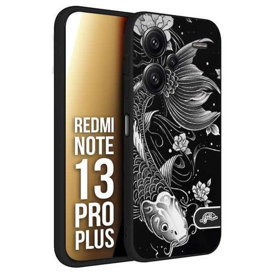 CUSTOMIZZA - Custodia cover nera morbida in tpu compatibile per Xiaomi Redmi Note 13 PRO PLUS carpa koi black and white bianco a rilievo disegnato tattoo tatuaggio