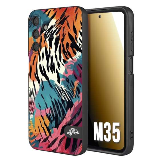 CUSTOMIZZA - Custodia cover nera morbida in tpu compatibile per Samsung M35 leopardato maculato tigrato tiger colorata summer color