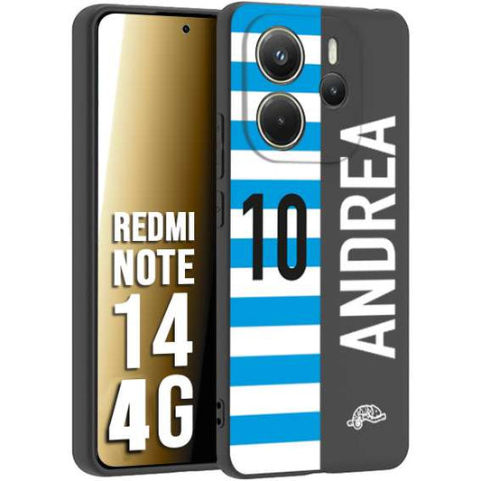CUSTOMIZZA - Custodia cover nera morbida in tpu compatibile per Xiaomi Redmi Note 14 4G personalizzata calcio football nome e numero calciatori biancazzurri